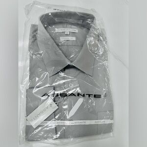 ASSANTE Men's Shirt - Modern Fit Long Sleeve Dress Shirt Light Gray Neck 18 4/5